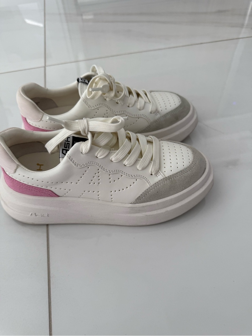Ash Women's Platform Sneakers in White, Gray and Pink